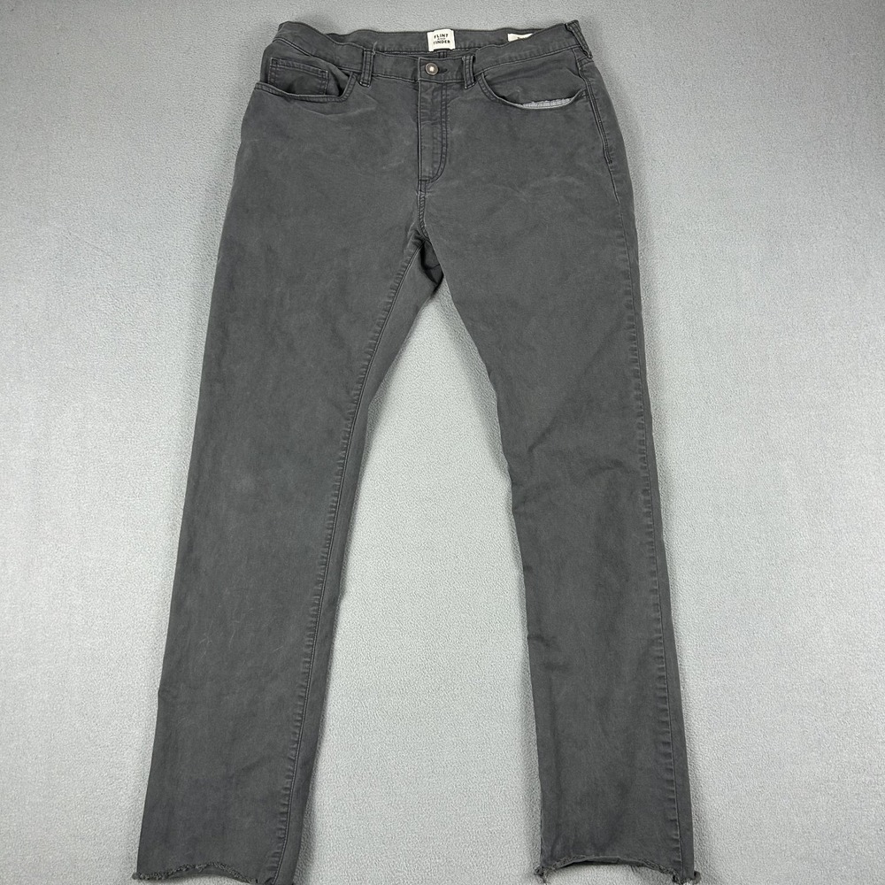 Flint and Tinder Pants Mens 34x34 Gray‎ Slim Fit 5-Pocket Raw Frayed Hem Casual